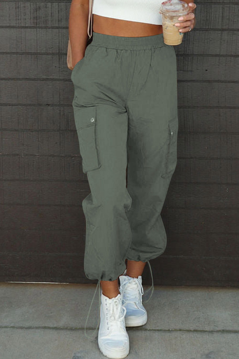 Drawstring Elastic Waist Pants with Pockets Army Green b96dc698-a9d3-4125-b16b-6253951166ff-Max Trendsi
