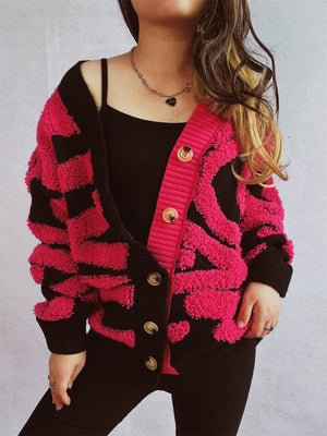 Contrast Button Up Long Sleeve Cardigan ba175847-9ab1-40c8-b665-a6bc728b590f-Max Glownestbest