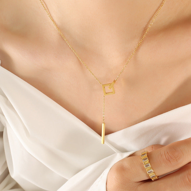 Fashion Simple Geometric Square Long Tassel Necklace ba463882-46bb-4660-a22a-17d99708d3e3 Artshiney