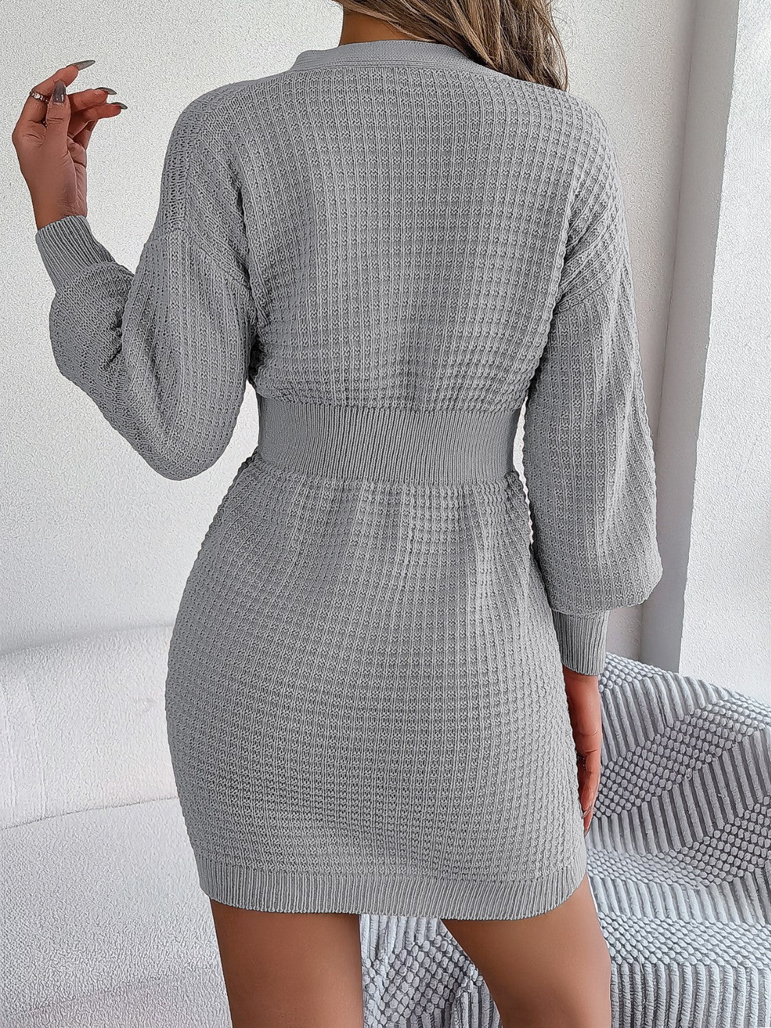 Buttoned Cable-Knit V-Neck Sweater Dress ba69d7a73515473e8674a2750da263a2-Max Glownestbest