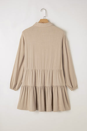 Tiered Collared Neck Balloon Sleeve Shirt Dress bb241d637acf4ed68a5f88608fd6444f-Max Glownestbest