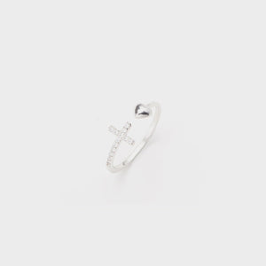 Heart Shape Cross Inlaid Zircon Open Ring bb4ffe09-255c-4fb8-ae30-82d30f865527-Max Trendsi