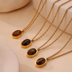 18K gold exquisite and noble geometric inlaid gemstone design simple style pendant necklace bb99bf2d-6289-4be6-bb06-711e8a780aec Glownestbest