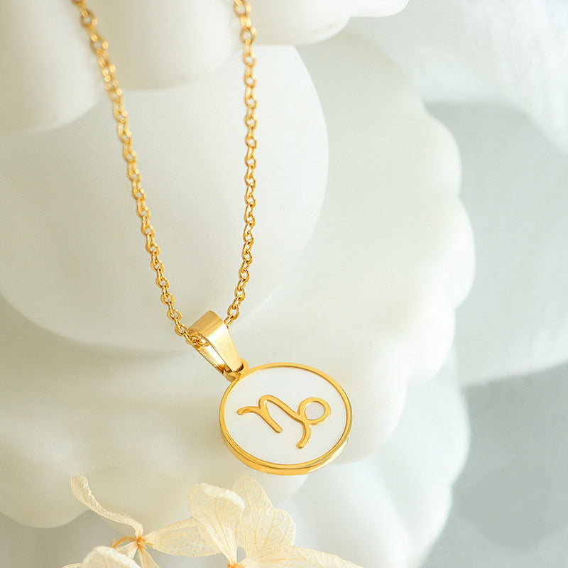Exquisite Zodiac White Seashell Design Pendant Necklace bba1bce8-1e7b-4d6a-8d25-4e62e65a385c Artshiney