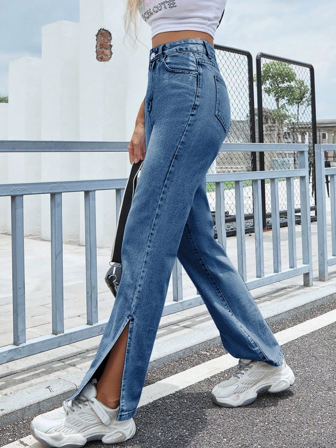Slit High Waist Jeans with Pockets bbaaaccd-1a12-4462-8c56-36252a9df6a1-Max Trendsi