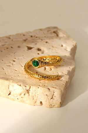 Snake Charmer Malachite Snake-Shaped Bypass Ring bbabf083cbb642f89013d31eecd2da7d-Max Trendsi
