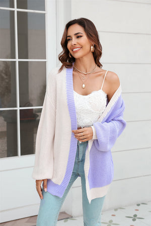 Angel Wings Open Front Contrast Color Balloon Sleeve Cardigan bbb42ef11cc544c0b1e16fe8182cc932-Max Glownestbest