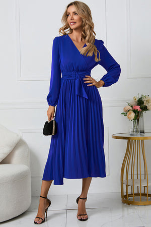 V-Neck Long Sleeve Tie Waist Midi Dress bbd237770766499c86e5aca792a0ce61-Max Glownestbest