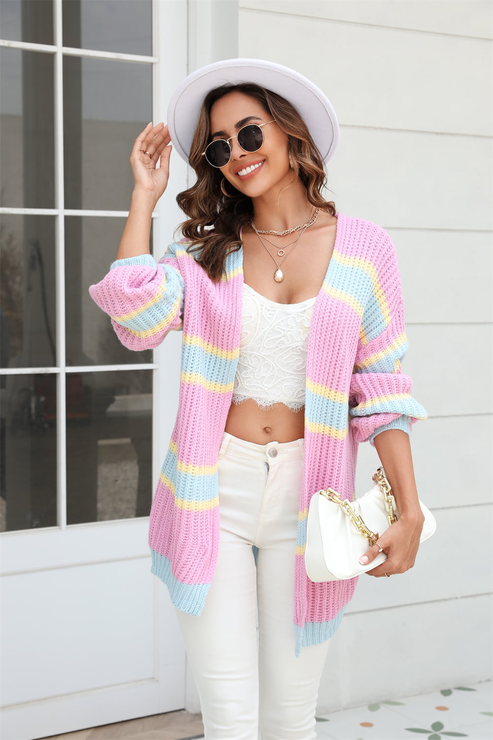 Angel Wings Color Block Ribbed Dropped Shoulder Open Front Cardigan Blush Pink bbd283ee81e048589c67c46e2f7b1e21-Max Glownestbest
