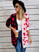 Heart Open Front Long Sleeve Cardigan Black bc8d183b-5188-454b-b4fb-b007b6a02e52-Max Glownestbest