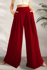 FAM-FAM High Waist Wide Leg Pants Burgundy bca75dac-992a-412b-aa4c-eebd69d94979-Max Trendsi