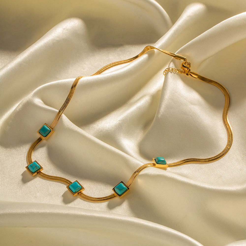 18K Gold Noble Fashion Matching Square Blue Malachite Versatile Necklace bca92c65-6e8b-47a8-9d71-2abf520ea8e0 Artshiney