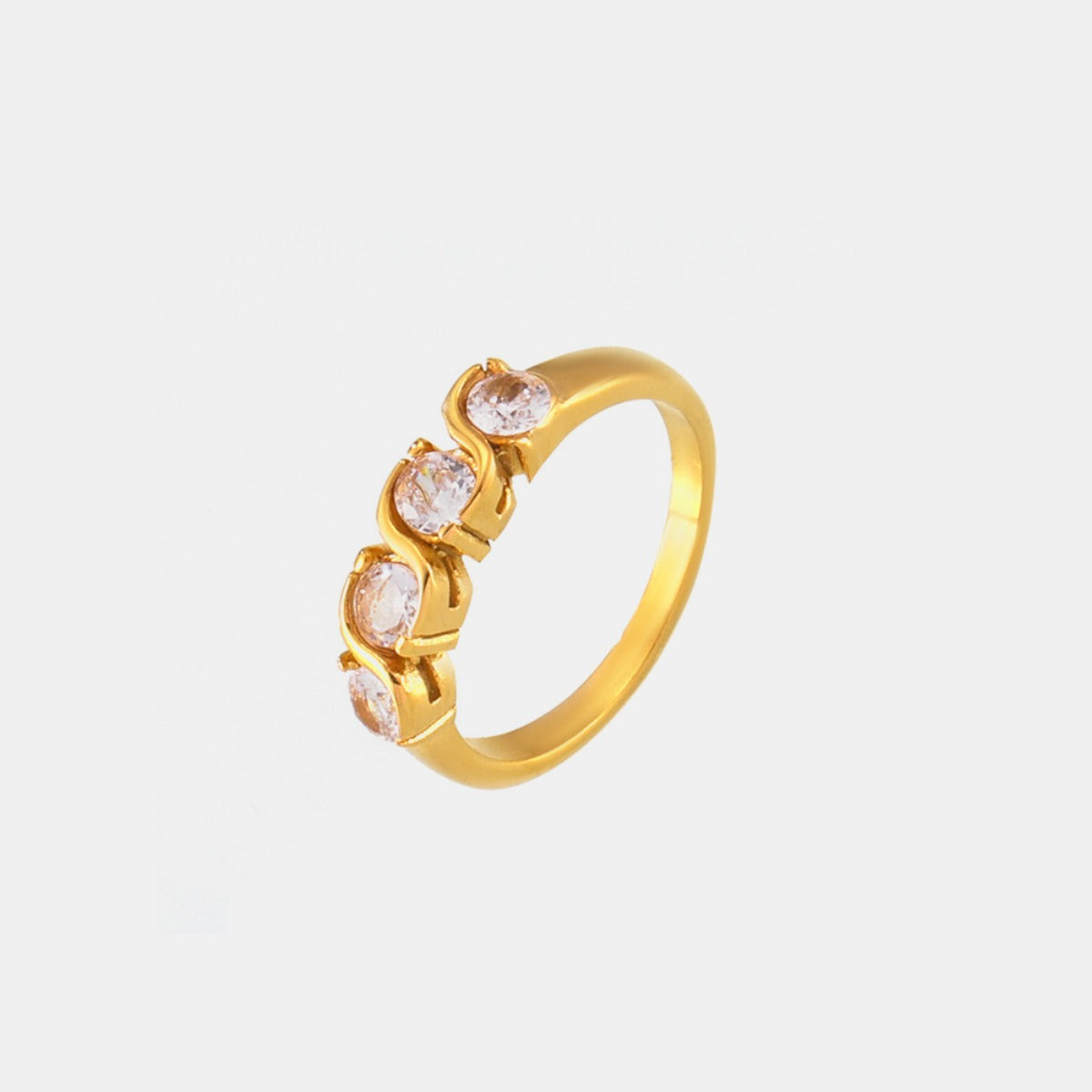 Stainless Steel Inlaid Zircon Ring Gold bcac368a-c94c-42d3-95bf-f9ea57caa5aa-Max Trendsi