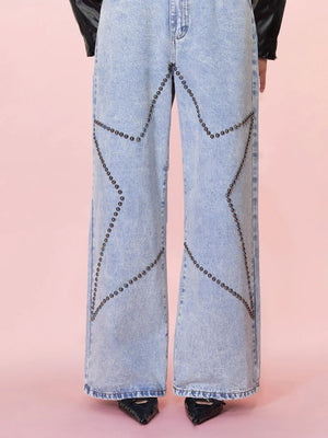 Studded Star Straight Jeans with Pockets bcde160a-c01f-4cf2-8c55-07f5868546dc-Max Trendsi