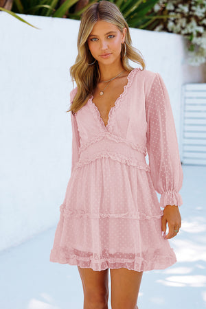 Swiss Dot Frill V-Neck Mini Dress bd4504a0-d4d4-4930-98f9-912d8ef6b340-Max Glownestbest