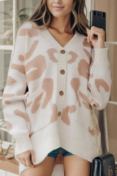 Leopard V Neck Button Down Cardigan Beige bd6587e4-0aa5-4311-948b-8261d57ee521-Max Glownestbest