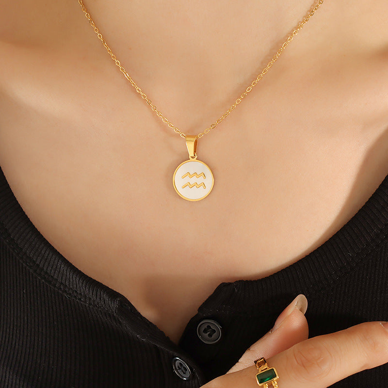 Exquisite Zodiac White Seashell Design Pendant Necklace Aquarius bd730408-dcfe-4227-ad95-2c2d8008cedc Artshiney