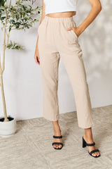 Shiny Pull-On Pants with Pockets Khaki bd9157d4932f49cab53c09c519ac729e-Max Trendsi