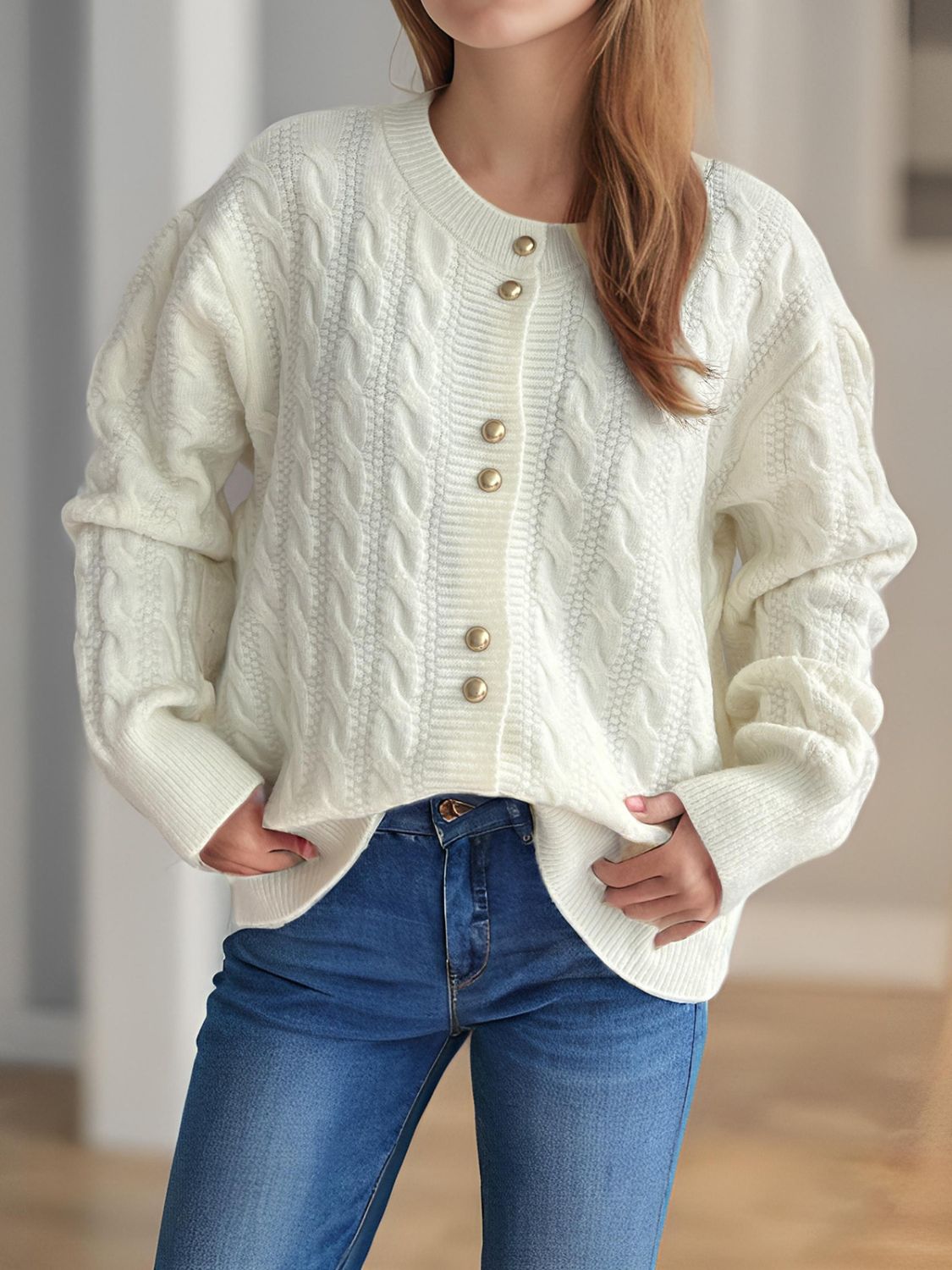 Cable-Knit Round Neck Long Sleeve Cardigan bda453b4-0004-4c47-b0ae-97a2ac3b8081-Max Glownestbest