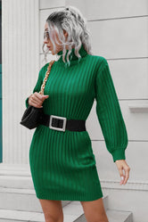 Ribbed Turtle Neck Long Sleeve Mini Sweater Dress Dark Green bdab0a0beaf24158973e91e9cd183f6b-Max Glownestbest