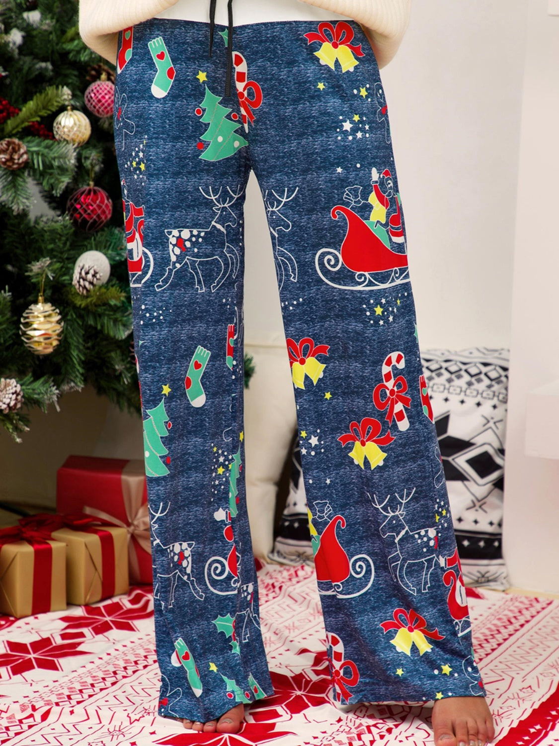 Christmas Straight Leg Pants Peacock Blue bea4939d-9e08-47fc-87b2-834b3c01bf3e-Max Trendsi