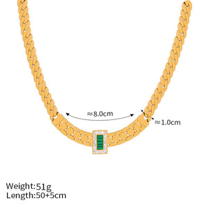 18K gold exquisite light luxury geometric inlaid zircon and gemstone design versatile bracelet necklace set bebc03fe-cc03-4b90-8095-1e3d717f7179 Glownestbest