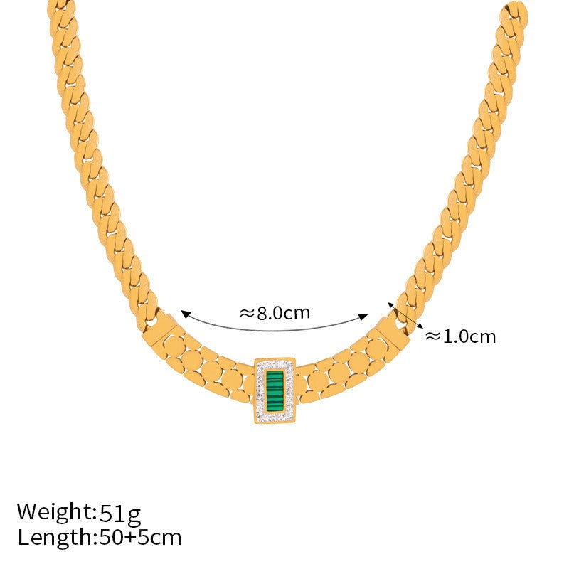 18K gold exquisite light luxury geometric inlaid zircon and gemstone design versatile bracelet necklace set bebc03fe-cc03-4b90-8095-1e3d717f7179 Glownestbest