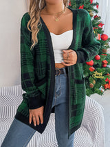 Plaid Open Front Long Sleeve Cardigan Dark Green bf35f5fd-f6df-46e1-943e-168d963b0949-Max Glownestbest