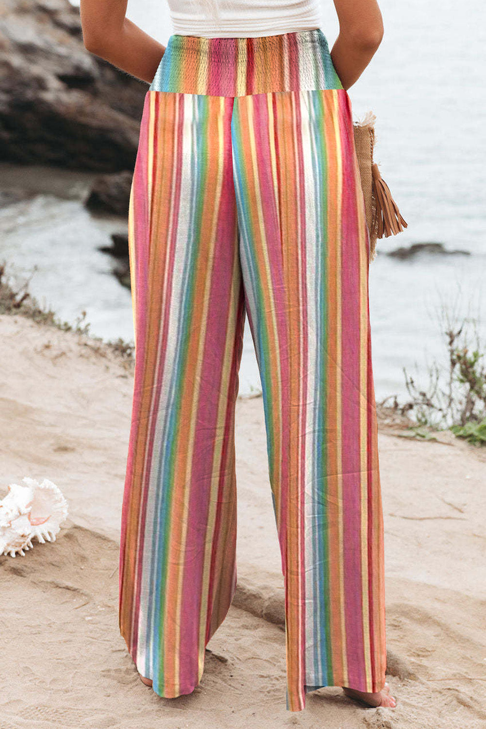 Striped Smocked Waist Pants with Pockets bf3cb25eca51430ca11ac5cac1e67c67-Max Trendsi