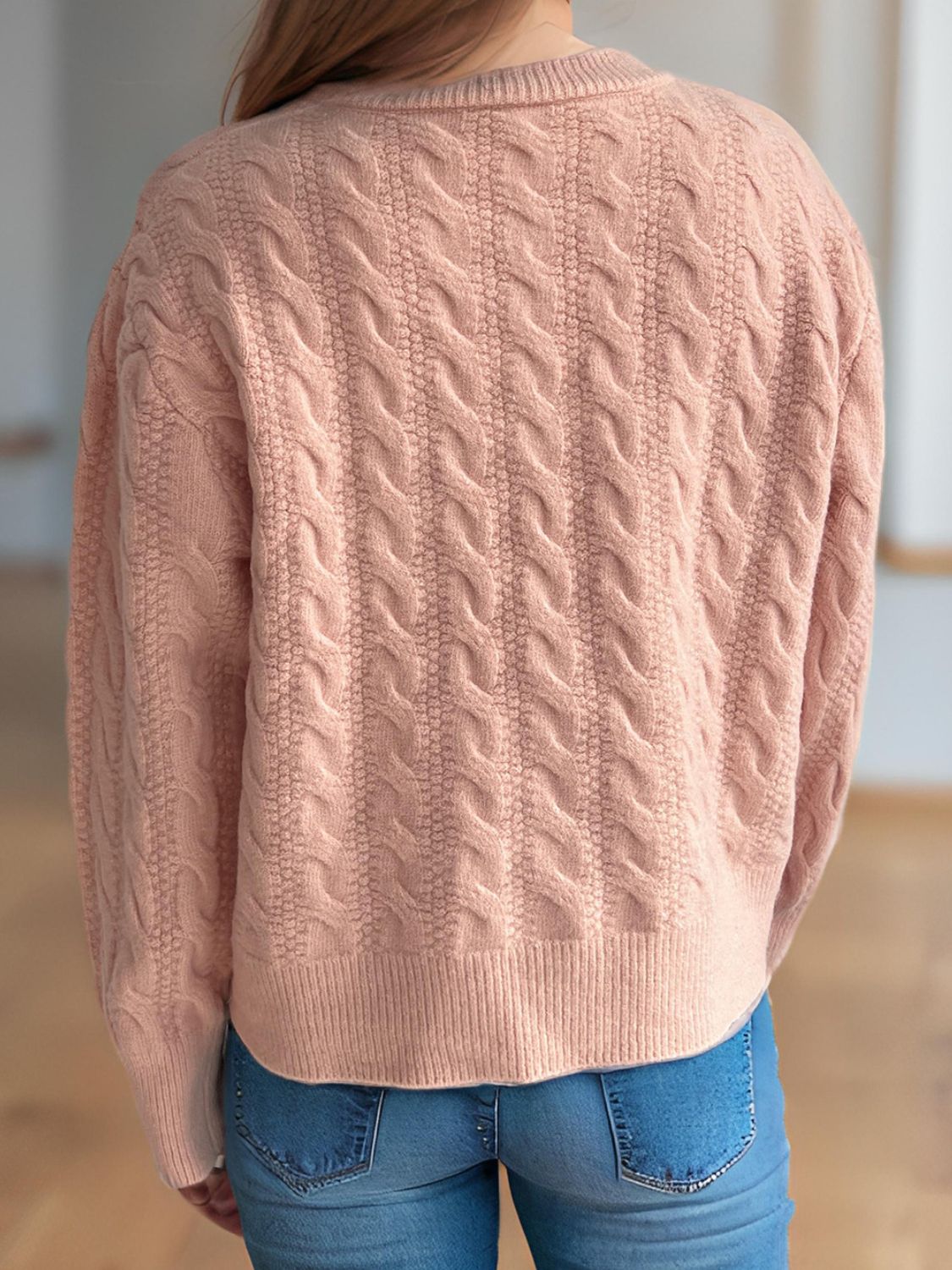 Cable-Knit Round Neck Long Sleeve Cardigan bf754643-4e86-4100-b504-6f94f73e7f7f-Max Glownestbest