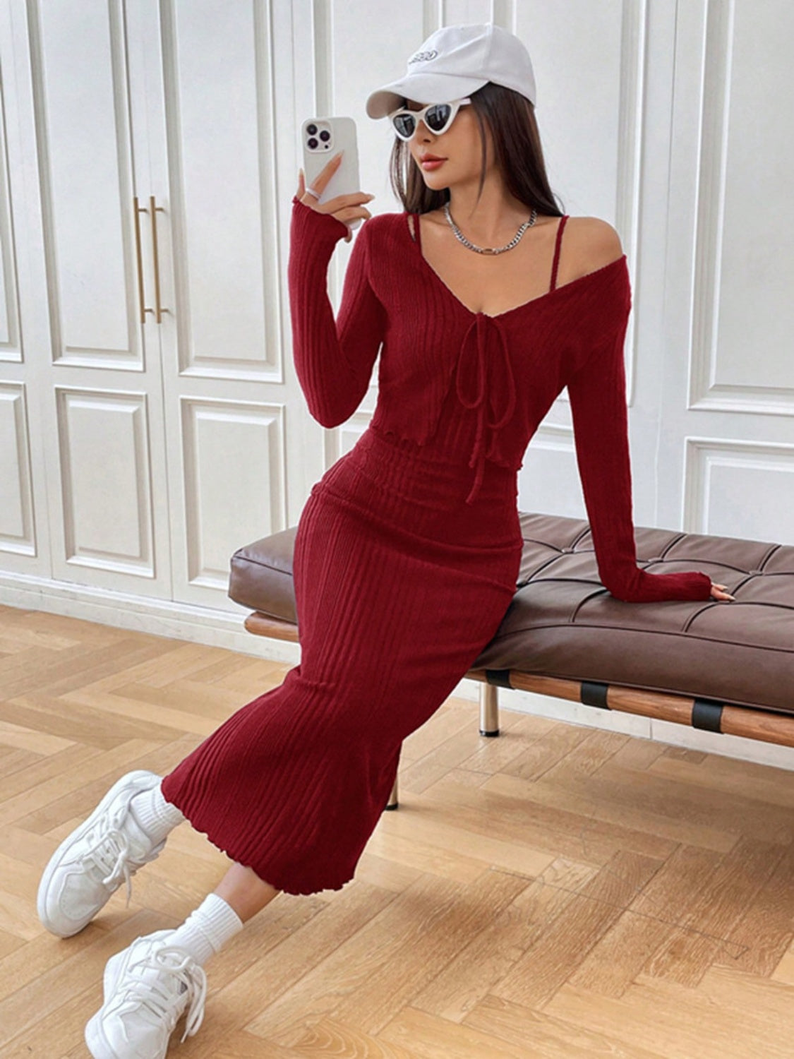 Cami Dress and Tied Long Sleeve Cardigan Set bf8de4ce-091e-47fc-94ed-1915d2188ef5-Max Glownestbest