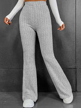 Ribbed High Waist Flare Bootcut Pants Light Gray bf95711fdb1747958c8d3cfe6190f954-Max Trendsi