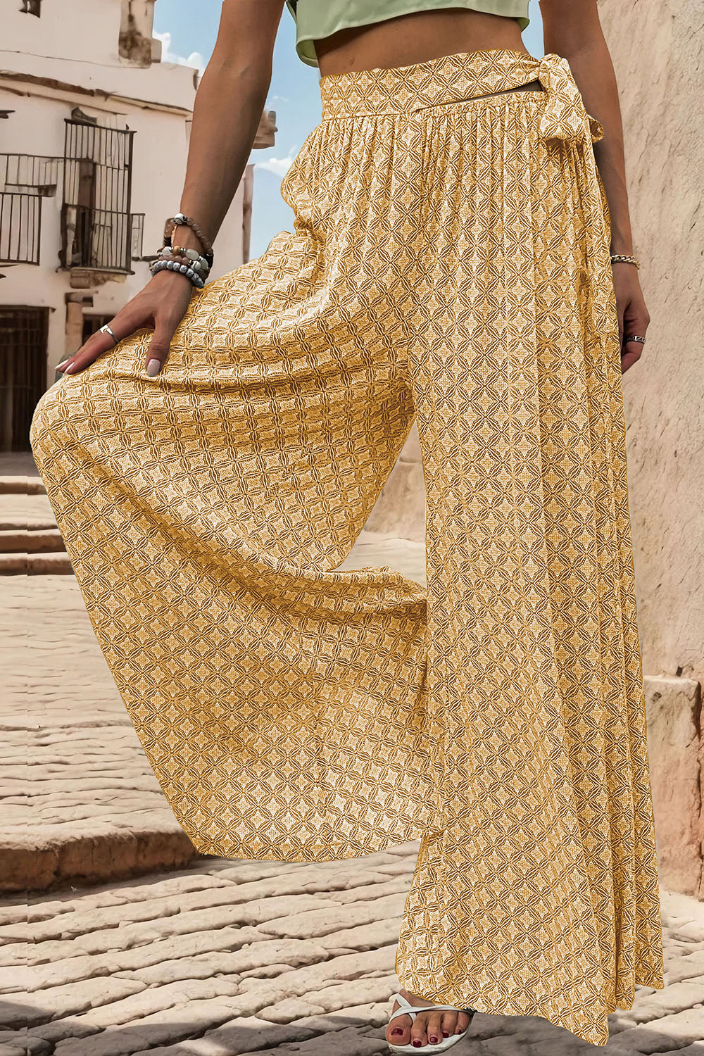 Perfee Printed Tied Wide Leg Pants bfb59137-ee99-4b4d-bf41-c0622b6f6311-Max Trendsi
