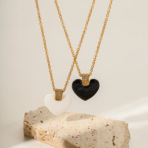 18K Gold Exquisite Personality Square Diamond and Heart Shape Ceramic Pendant Necklace c02dc7ba-0f9d-4ecb-a73d-ae925f4be8df Artshiney