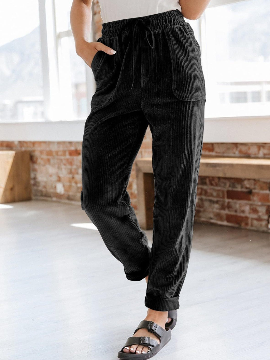 Drawstring Pants with Pockets Black c06751d7-1460-4fe7-be23-37688022dcb4-Max Trendsi