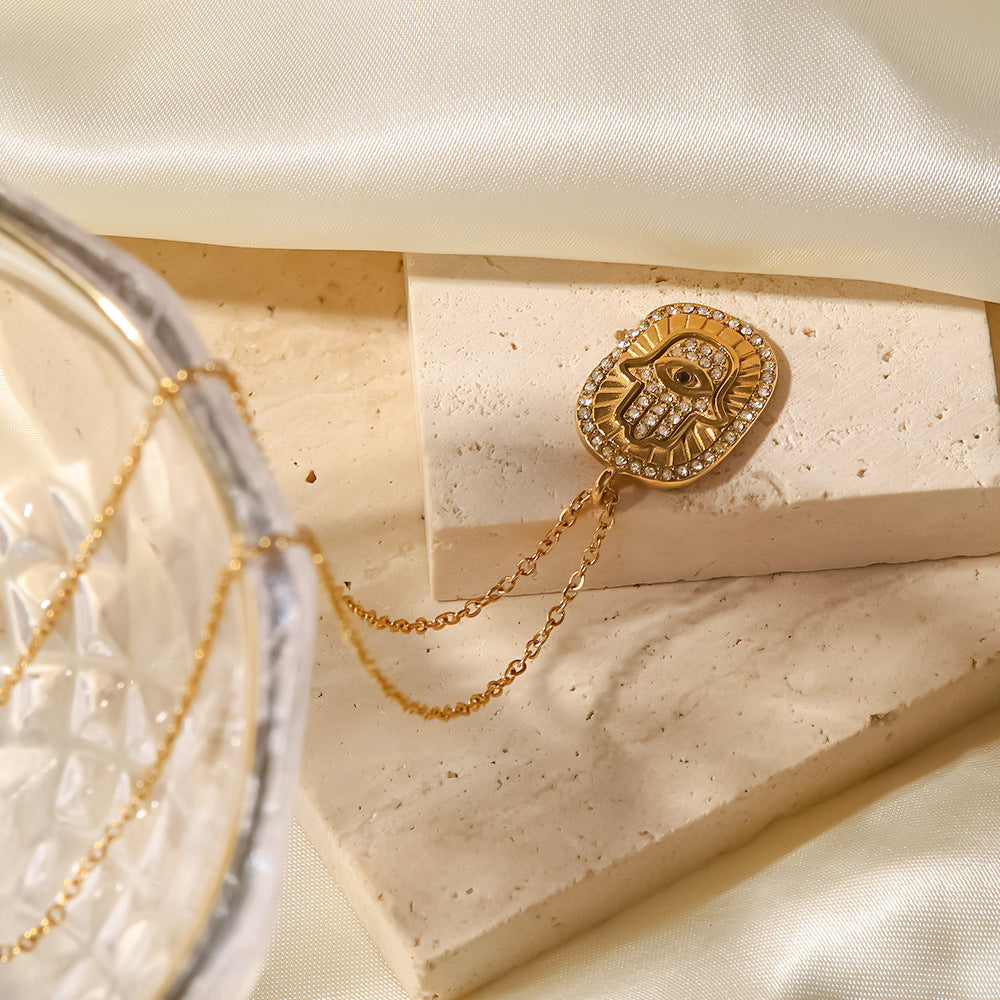18K Gold Plated Geometric Transparent Zircon Palm Oval Eye Pendant Necklace c076b771-3fff-469d-ad1f-94f6bace8824 Artshiney