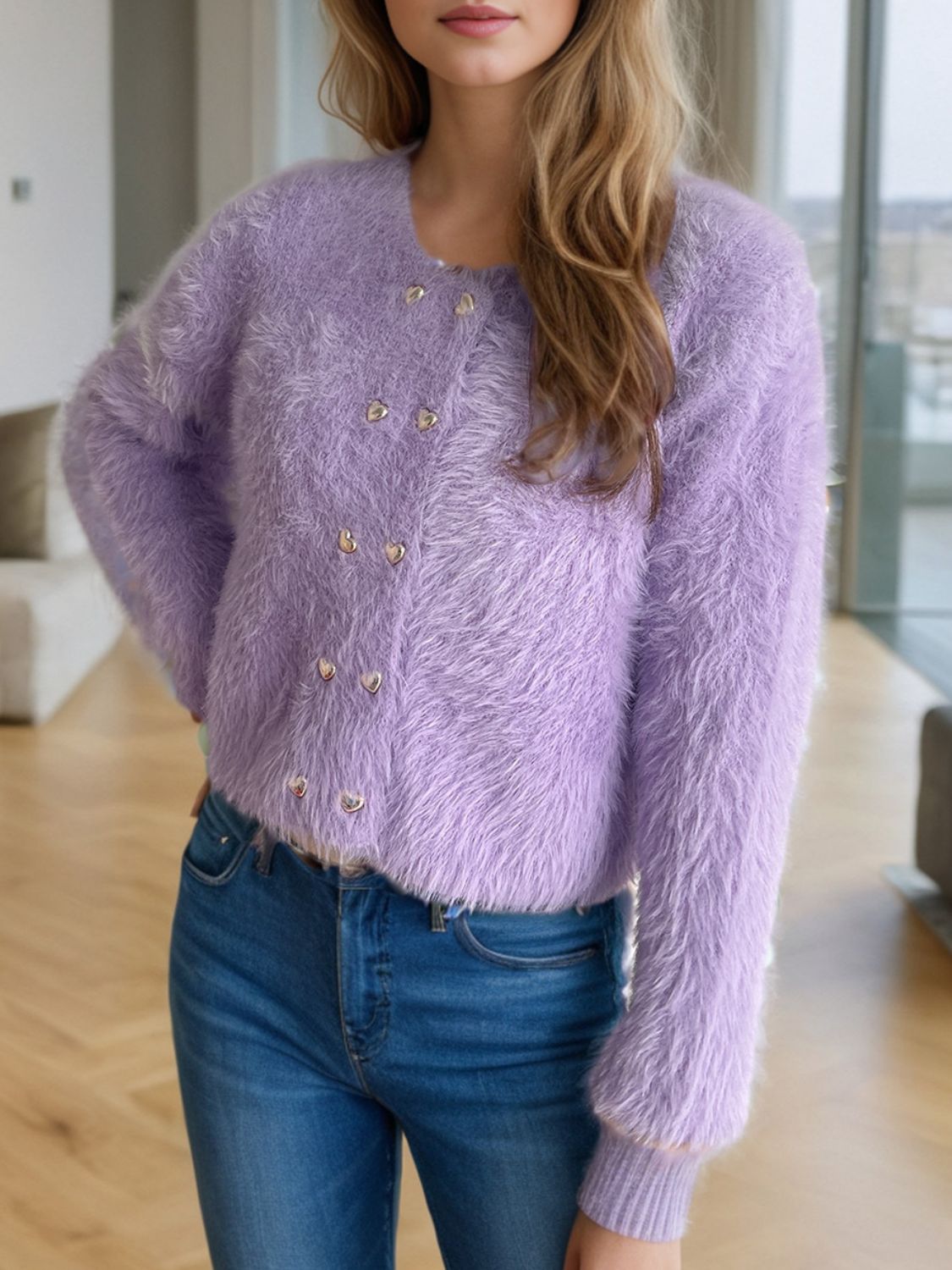 Heart Button Round Neck Cardigan c07ff672-000f-4104-96c9-5080be3cc912-Max Glownestbest