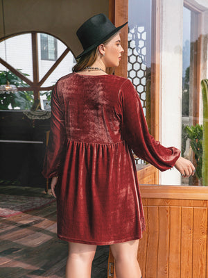 Plus Size Lace Detail V-Neck Long Sleeve Mini Dress c0bd384b-cf2d-4d27-a1f6-b4bca3508f75-Max Glownestbest
