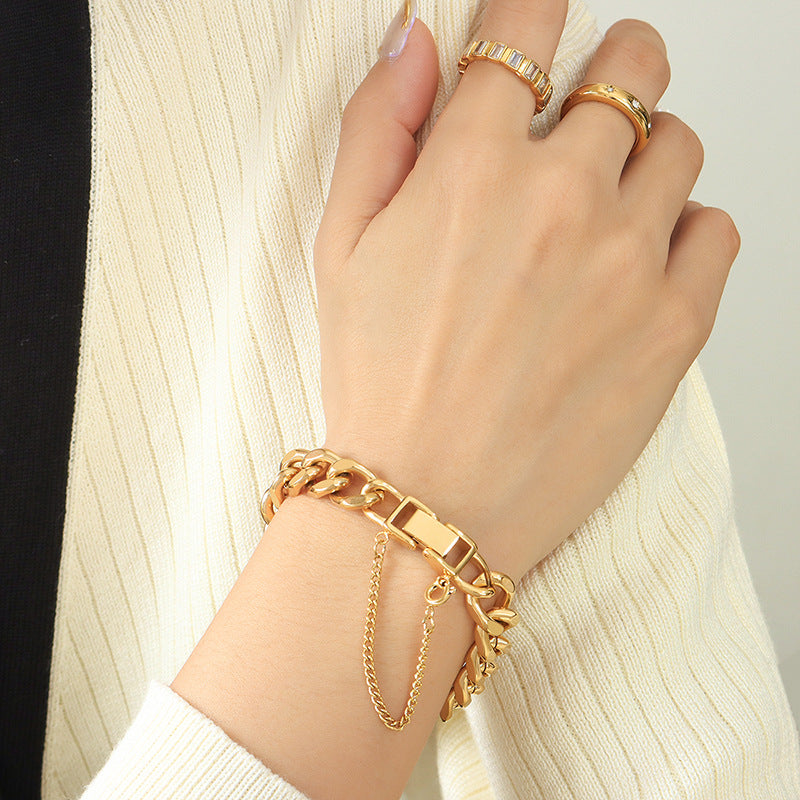 18K Gold Thick Chain Hip Hop Tassel Necklace Bracelet Set Bracelet Silver c1943d8d-12e9-44cc-838b-4bada0f07c2c Artshiney
