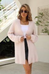 Glownestbest® | Herringbone Pattern Open Front Longline Fuzzy Cardigan Pink c1e5f94e968d48aa919b717809f423b4-Max Glownestbest