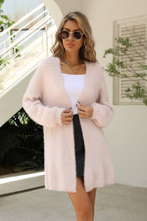 Glownestbest® | Herringbone Pattern Open Front Longline Fuzzy Cardigan Pink c1e5f94e968d48aa919b717809f423b4-Max Glownestbest