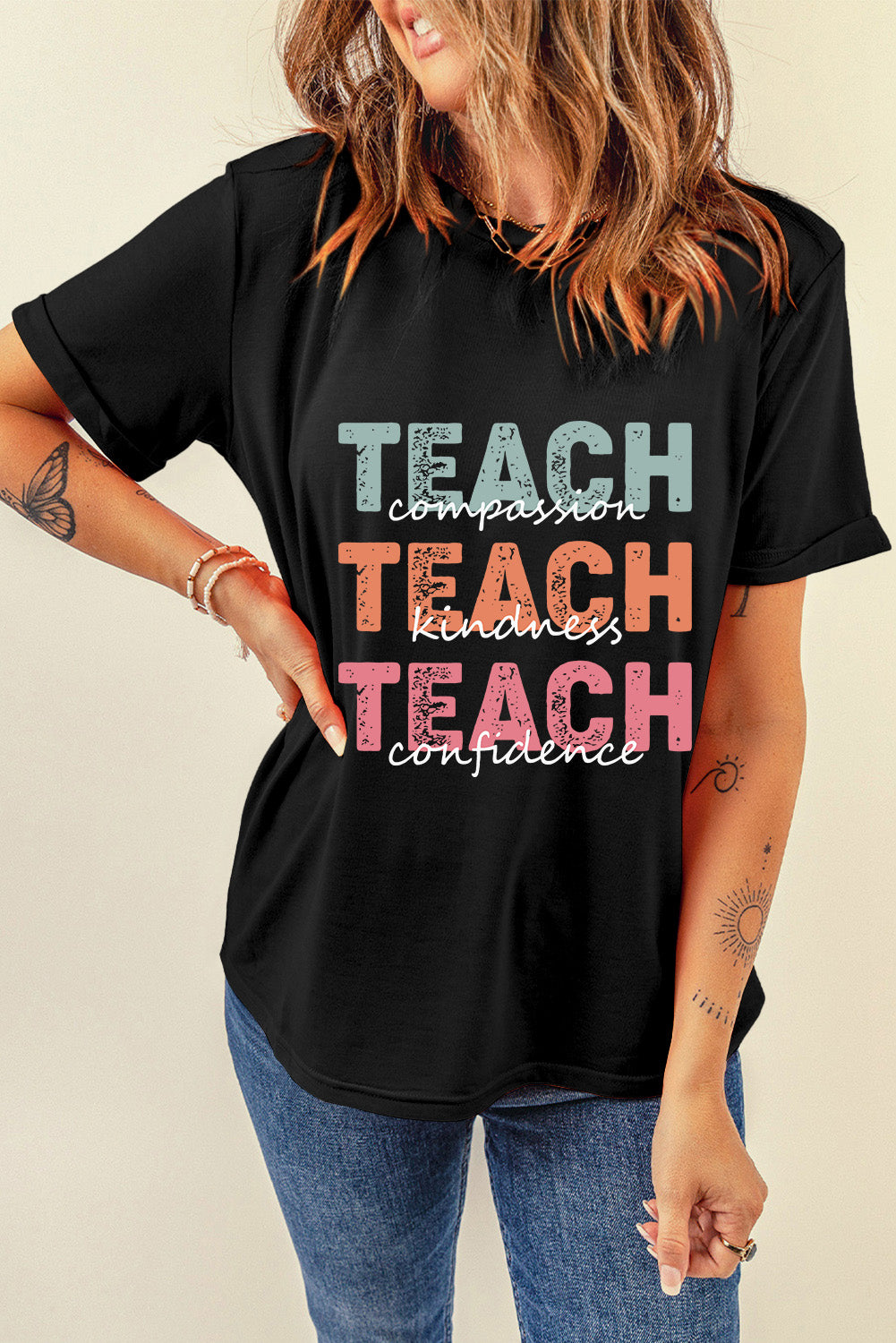 Glownestbest ® | Letter Graphic Round Neck Short Sleeve T-Shirt c212bbbe-eb6e-476a-8a73-5997aed2ce09-Max Glownestbest