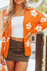 Flower Open Front Long Sleeve Cardigan Orange c235df7c-0f74-421d-8aab-9ae78480b03f-Max Glownestbest