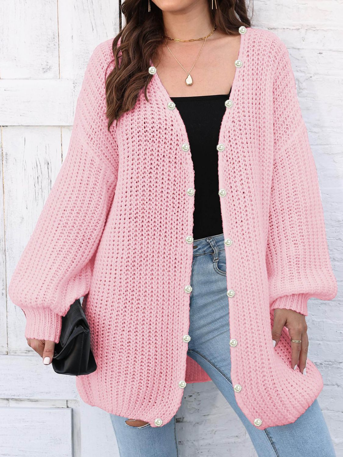 Open Front Long Sleeve Cardigan Blush Pink One Size c2ce6ed4-18ae-41ec-94e8-b611cb4eb55f-Max Glownestbest