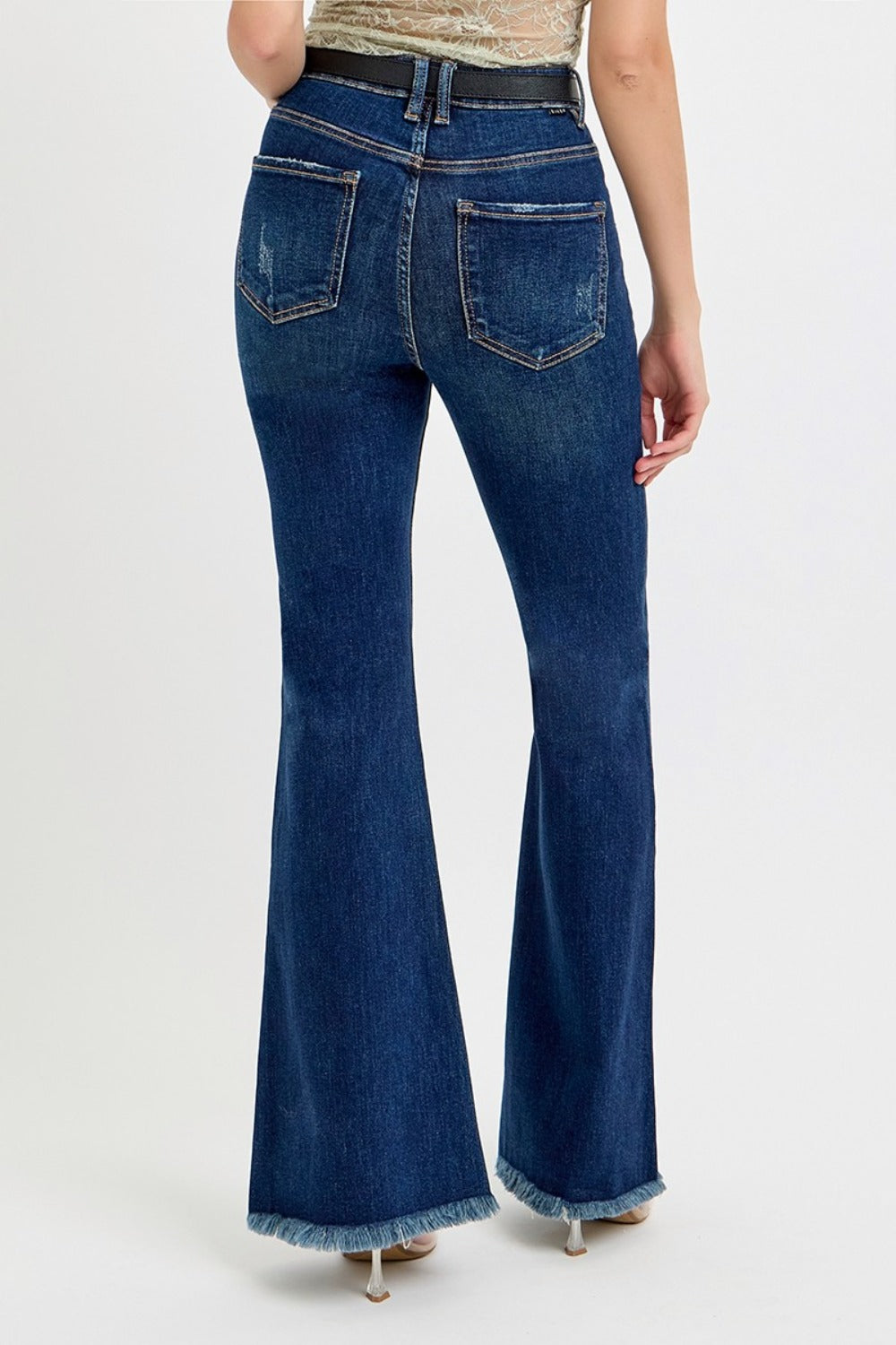 RISEN Tummy Control Frayed Hem Flare Jeans c31cf357-28ae-4dd1-97e7-94efb792b54c-Max Trendsi