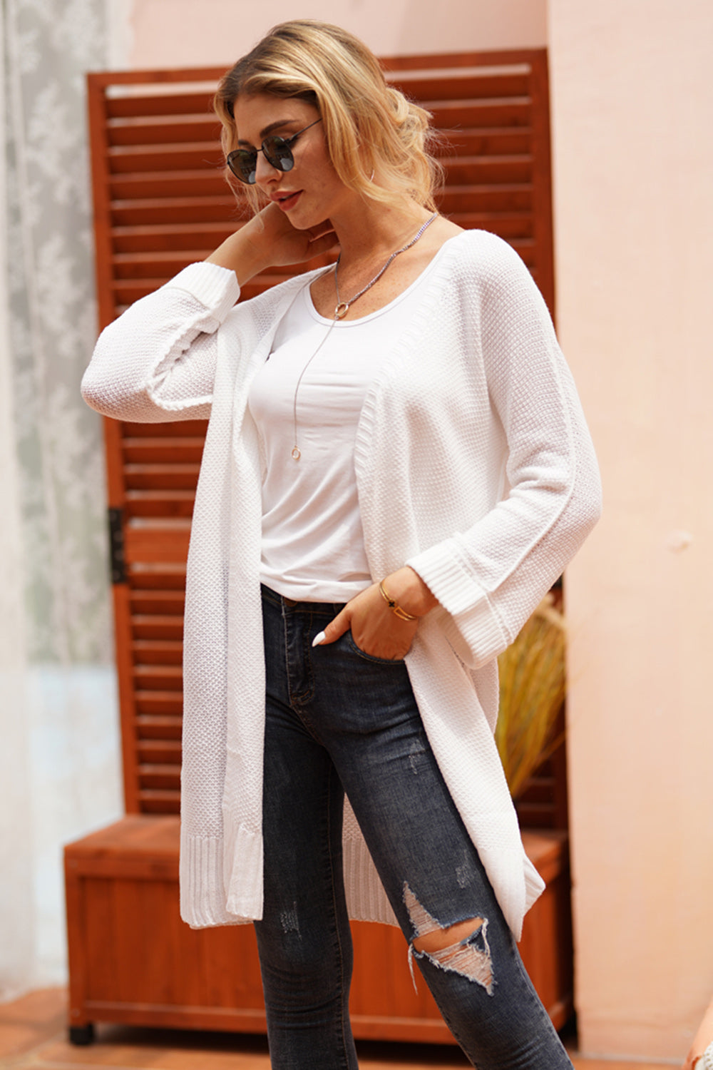 Open Front Long Sleeve Cardigan White c34b020b-bf51-4418-b84a-a4cb85f555f3-Max Glownestbest