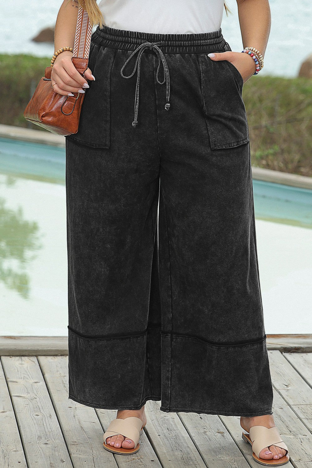 Plus Size Drawstring Wide Leg Pants Black c36535fb-0d1b-43a8-887b-feabaa6fdd18-Max Trendsi