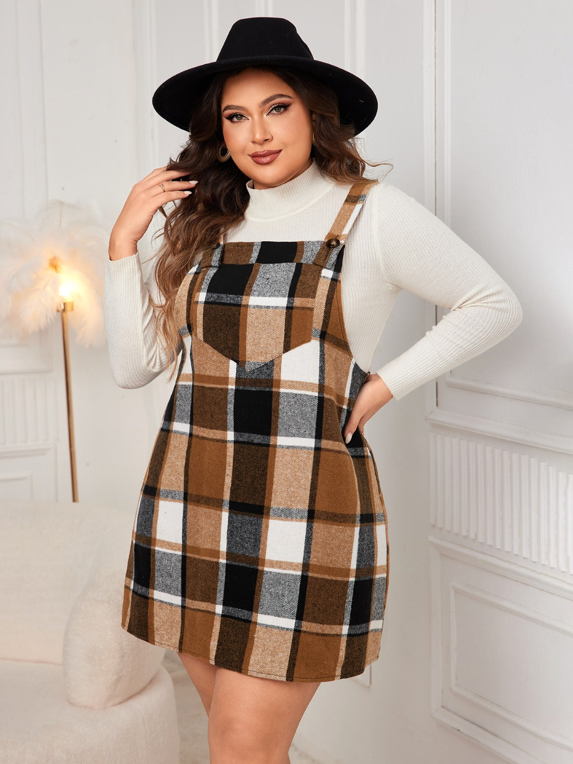 Honey Plus Size Plaid Wide Strap Overall Dress c3899bf7-e3d2-418b-91d1-ccc0aad1cbff-Max Glownestbest