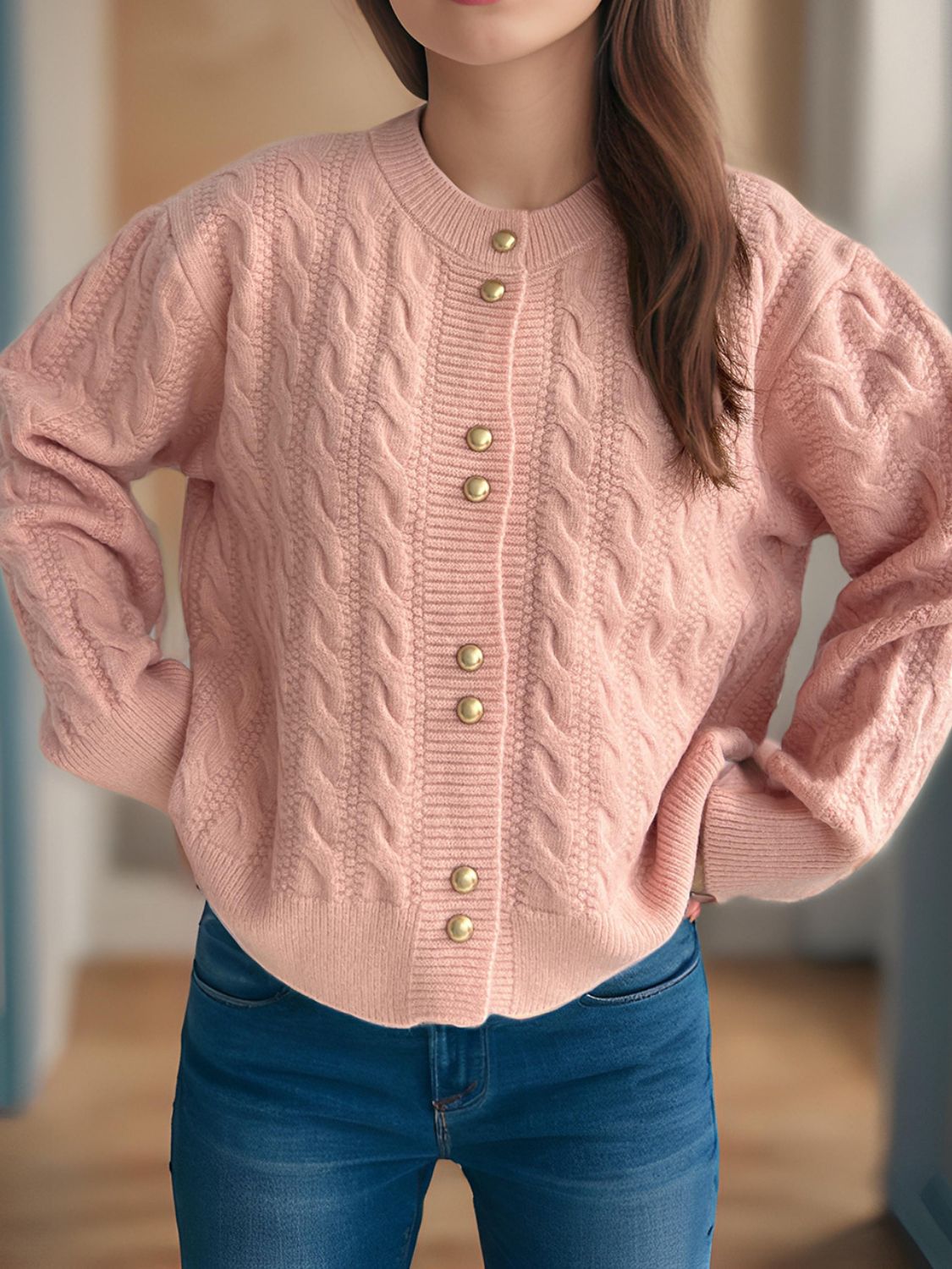 Cable-Knit Round Neck Long Sleeve Cardigan c3d8211c-05e1-4e97-9312-8262c571f16e-Max Glownestbest