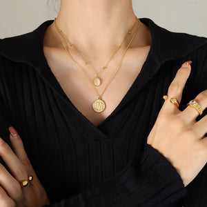 18K Gold Classic Simple LOVE Round Plate with Opal Double Layer Necklace c3dd3f0c-7d04-40a6-b71a-93725a5d4646 Artshiney